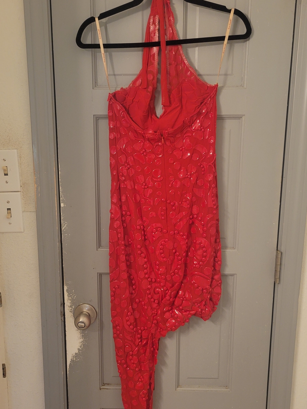 Red Halter Painted Party Dress - Picture 4 of 4